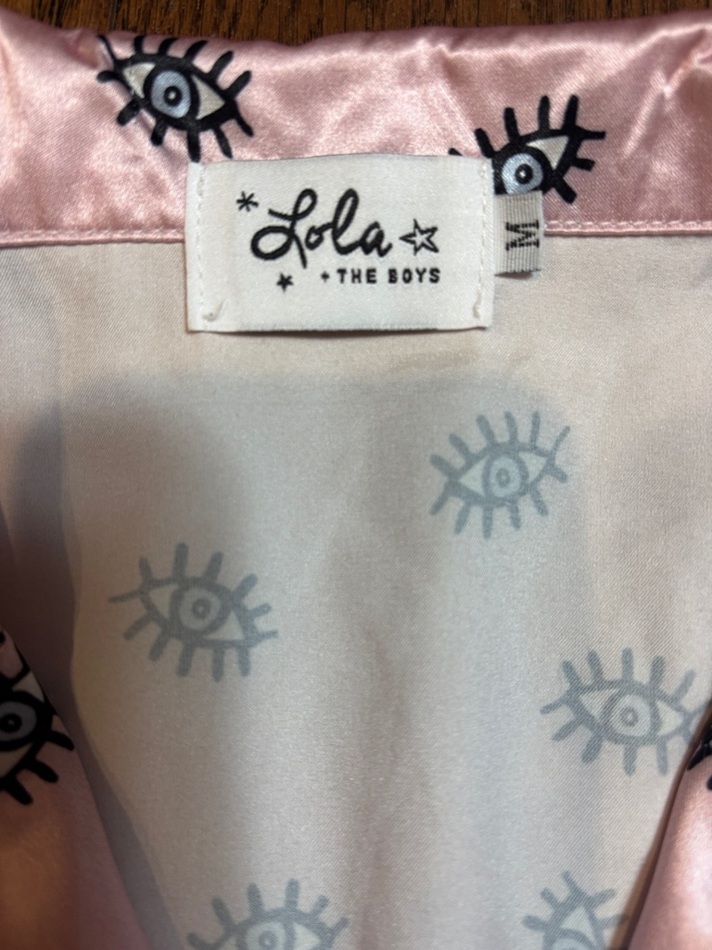 lola the Boys Pink Satin Pajama Set with Blue Eye Print. Size M - Picture 7 of 11